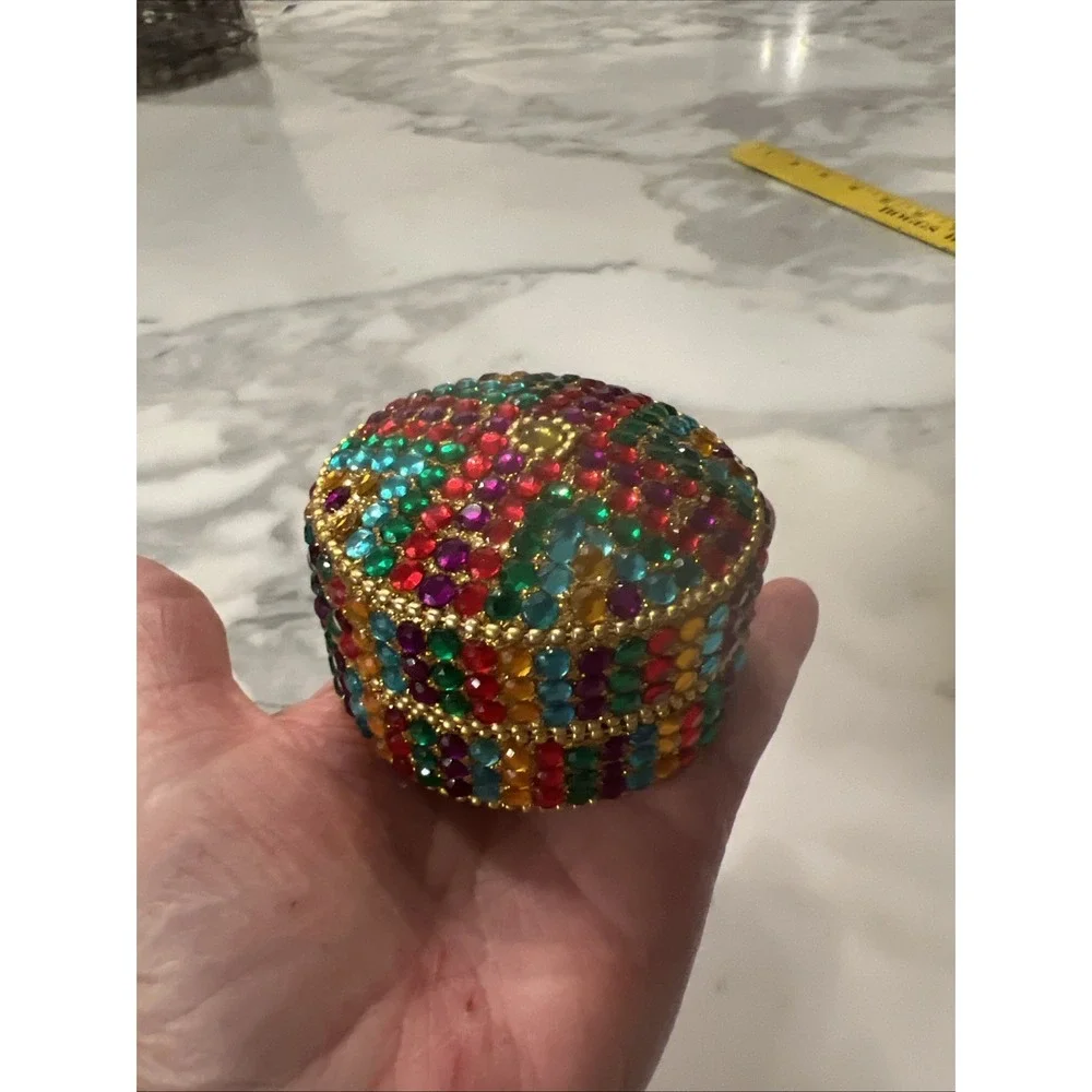 Gorgeous‎ Handmade Colorful Rhinestone Trinket Box Round Unique